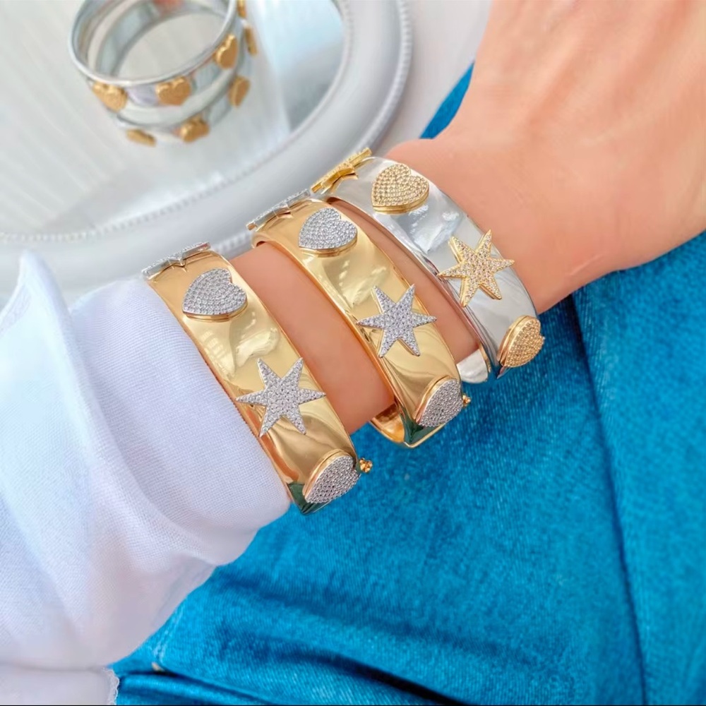 Silver and Gold Mixed Bracelet with Star and Heart, 18K Gold Plated